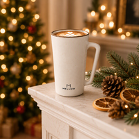 Mug à café élancé OEM 450 ml en céramique, couleur ivoire, avec dessus évasé, lignes verticales et poignée incurvée, sans BPA, pour café