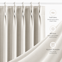 Gorden Linen Lipit Modern 100% Blackout, Set 2 Panel, Warna Natural, Ruang Tamu, Semua Musim, Dapat Dicuci Mesin