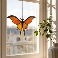 Décoration suspendue artisanale vintage en vitrail motif feuille morte et papillon, pour fenêtre de salon, ornement de fête, cadeau fait main