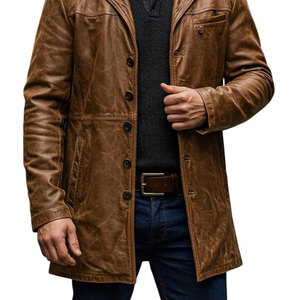 2026 High Quality Wholesale Prices On Stylish Genuine Leather <b>Long</b> Jackets OEM Customized <b>Men</b> Leather <b>Coats</b> <b>For</b> Winter Wear - Product Image 3