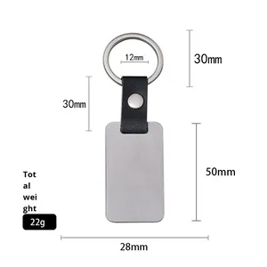 Porte-clés en métal personnalisé rectangulaire en acier inoxydable vierge pour gravure laser avec boucle en cuir et badge - Product Image 2