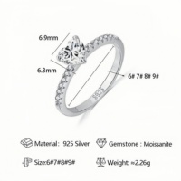 Bague de fiançailles classique en argent sterling S925 avec moissanite en forme de cœur de 1 carat, bijoux pour femmes