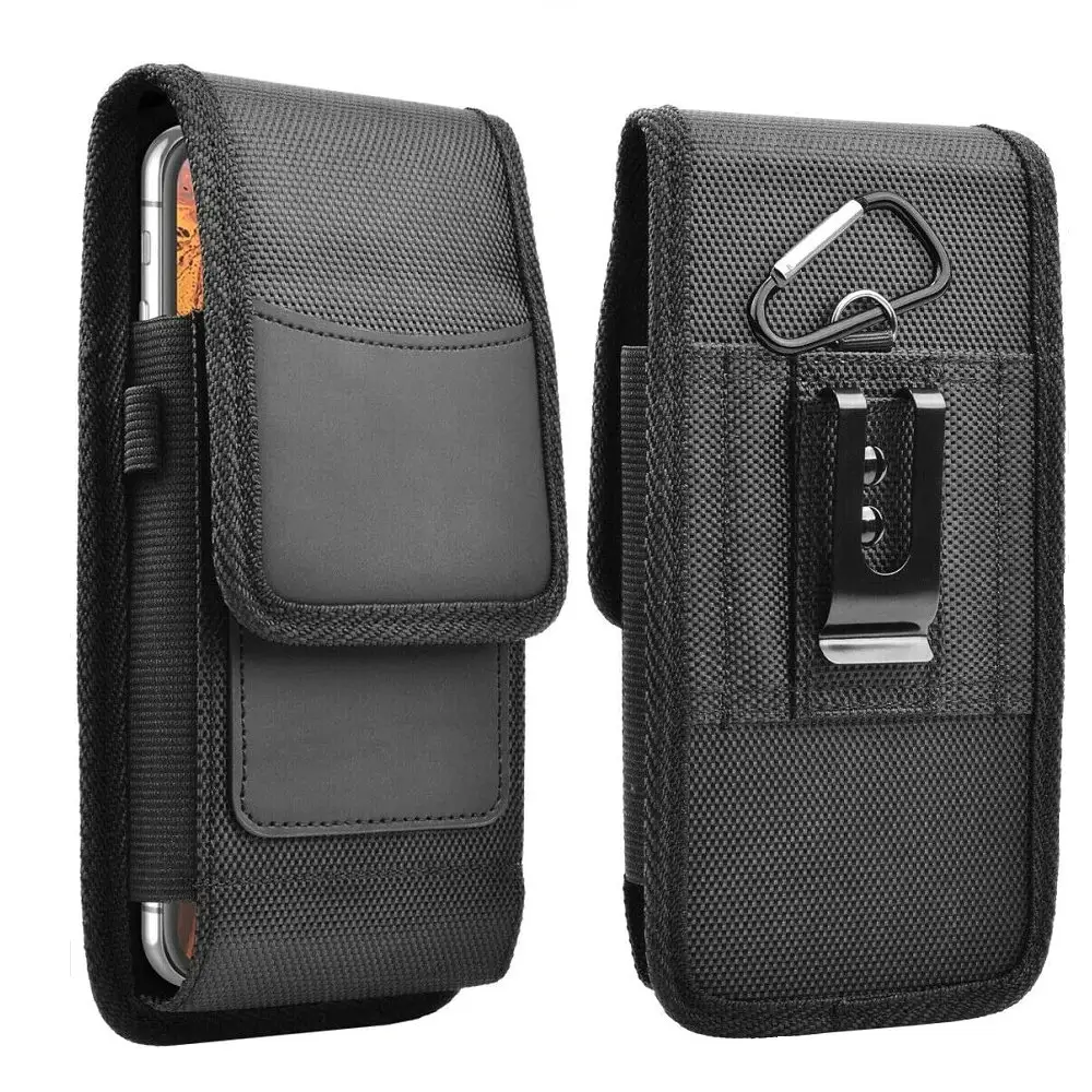 Nylon Phone Holster Pouch Wallet Case with Belt Clip, Card Holder for iPhone 7 8 11 12 13 14 Pro Max Mini / Samsung S23 Ultra +