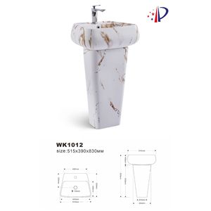 Lavabo sur pied en céramique CR WK1010 515x390x830mm, vasque monobloc à trou unique - Product Image 3