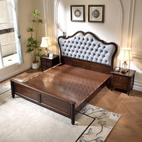 Lit double en bois massif démontable de style campagnard américain vintage 1800x2000mm avec tête de lit rembourrée en cuir pleine fleur