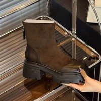Bottines courtes à lacets et talons épais pour femme, collection automne-hiver 2026, confortables, antidérapantes, couleur unie