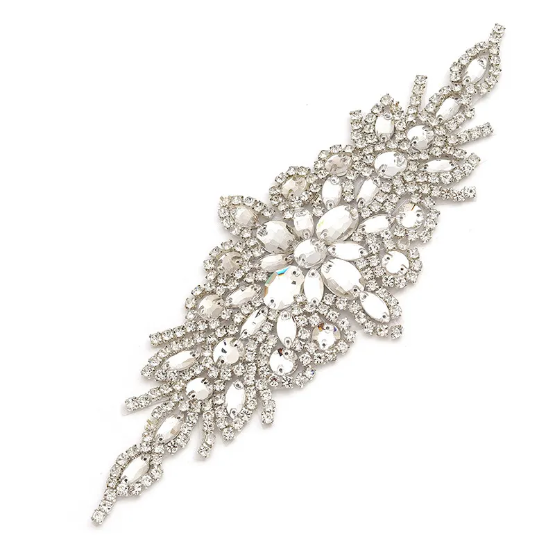classic design Rhinestone crystal applique handmade sew on or iron on applique for bridal dress sash belt headpiece