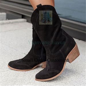 Bottes hautes à talon épais et bout carré pour femme, couleur unie, fermeture éclair, pour l'hiver et l'automne - Product Image 2