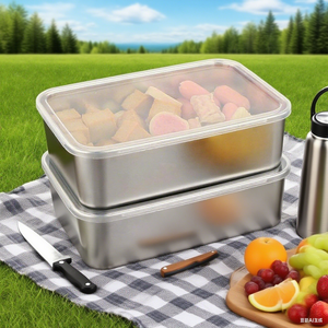 Contenedores de almacenamiento de alimentos de acero inoxidable 304 con tapas Contenedores de comida de metal de grado alimenticio de gran capacidad - Product Image 2