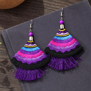 Hand Embroidered Ethnic Style Tassel <b>Earrings</b> With Floral Design For Women Party Drop <b>Earrings</b> Stainless Steel <b>Hook</b> SX360 - Product Image 2