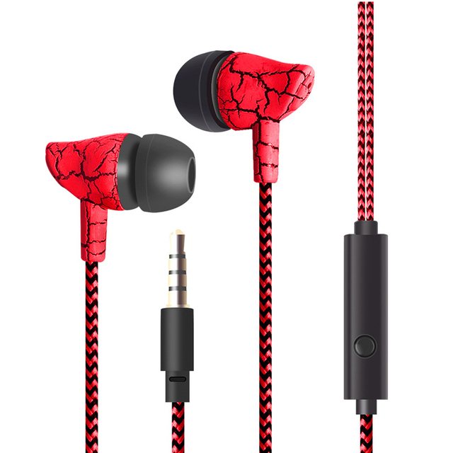 Universal Cracked Print Braided Wire In-ear Earphone with Microphone Super Bass 3.5mm Headset