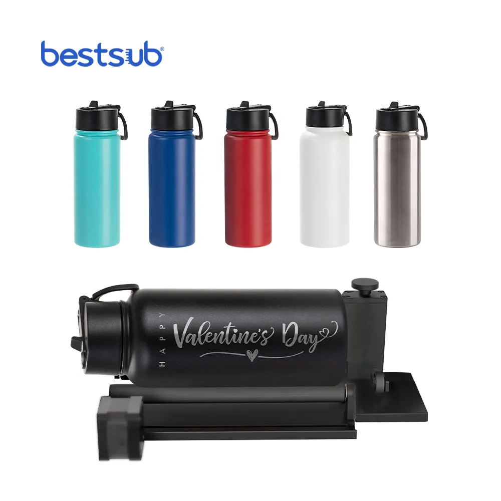 BestSub Engrave Blanks Material Powder Coated Stainless Steel tumbler Flask with Wide Mouth Straw Lid and Rotating Handle