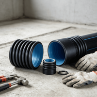 Raccord de tuyau ondulé à double paroi en HDPE, tube de drainage noir avec couche intérieure bleue pour canalisation d'égouts