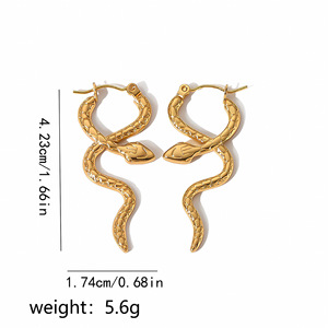 Pendientes de Aro con Forma de Serpiente, Chapados en Oro de 18k, Acero Inoxidable, Joyería de Moda para Mujer, Diseño Animal, Pendientes Colgantes - Product Image 4