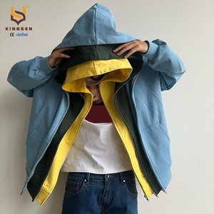 เสื้อฮู้ดดี้ผ้าคอตตอนหนา 400gsm สีสั่งทำพิเศษ พิมพ์ลายขนาดใหญ่ ทรงโอเวอร์ไซส์ สำหรับผู้ชาย แบบสามชั้น ซิปคู่/สามซิป  รุ่นหนาพิเศษ ไม่มีลาย - Product Image 3