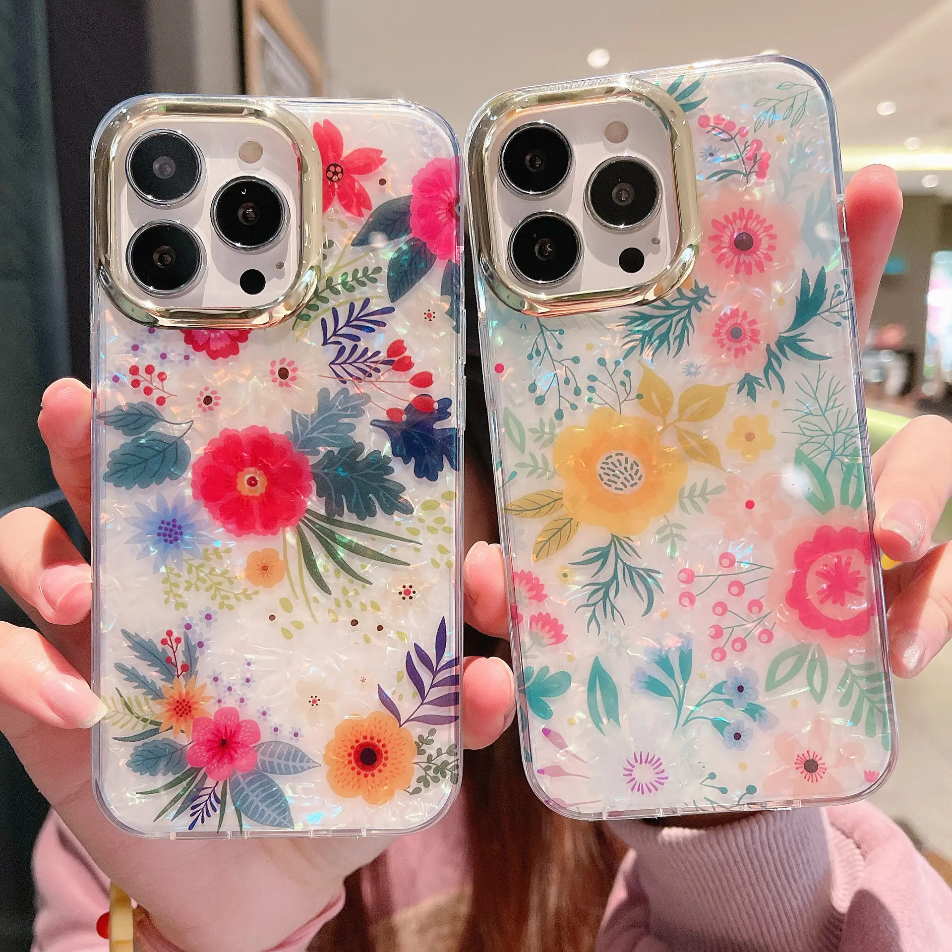 Luxury Butterfly Flowers Floral Pattern Soft TPU Case Girls Women Printed Conch Bling Phone Case For iPhone 14 13 Pro Max