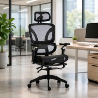 Chaise de bureau ergonomique moderne en maille personnalisable OEM avec appui-tête réglable, soutien lombaire, pivotante, pour bureau, maison et école