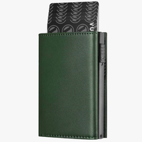 Tarjetero de Aluminio para Tarjetas de Crédito y de Identificación, de Microfibra y Cuero, Delgado, Inteligente, con Bloqueo RFID, para Hombre, con Clip Metálico para Billetes
