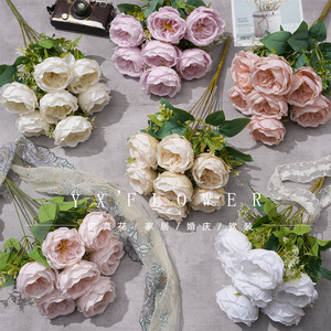 Bouquet de fleurs artificielles Yixuan 7 têtes Austin, fleurs en soie, décoration de mariage, arrangement au sol - Product Image 1