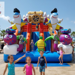 Tobogán Acuático Inflable con Diseño de Piratas y Criaturas Marinas, Equipo de Juego Acuático para Niños Inspirado en Aventuras al Aire Libre con Diseño Multicarril - Product Image 1