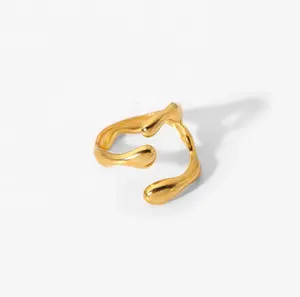 Ins anel unissex de aço inoxidável, anel geométrico de textura cruzada, aberto, ajustável, anel de dedo, 18k