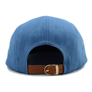Parche de cuero personalizado 5 paneles 5 cinco paneles Denim Camp Camping <span class=keywords><strong>Camper</strong></span> Hat Cap con correa de cuero espalda Logotipo de cuero - Product Image 1