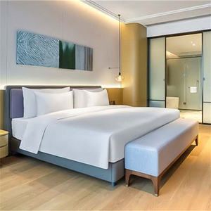 Ensemble de mobilier hôtelier commercial moderne : lit en bois, tête de lit capitonnée, tables de chevet – Idéal pour chambre d'hôtel 5 étoiles ou appartement - Product Image 4