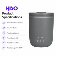 Humidificateur d'air ultrasonique en plastique de 2,2 L, 1 buse, fonctionnement silencieux, minuterie d'arrêt automatique 2/4/8H, diffuseur d'huiles essentielles, AC 25W