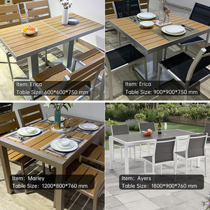 Ensemble de salle à manger d'extérieur en aluminium brossé couleur teck, table et chaises de restaurant - Product Image 2