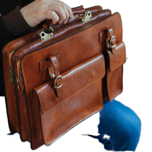 High Quality Modern Genuine <b>Leather</b> Portable Lightweight Laptop <b>Briefcase</b> Brown Customizable Gift Him Shoulder Bag - Product Image 1