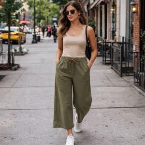 <span class=keywords><strong>Pantaloni</strong></span> <span class=keywords><strong>Larghi</strong></span> da Donna <span class=keywords><strong>in</strong></span> Puro <span class=keywords><strong>Lino</strong></span> Personalizzati con Elastico <span class=keywords><strong>in</strong></span> Vita e Coulisse - Comodi e Casual - Product Image 1