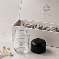 Pot en verre transparent avec logo personnalisé, 60, 90, 120 ml, couvercle sécurité enfant, flacon de stockage pour herbes, option boîte cadeau et sac en papier