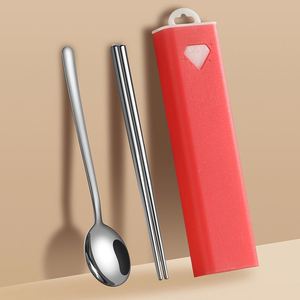 <b>Camping</b> Trip Korean Portable Stainless Steel Cutlery Student Fork Spoon Chopsticks Three-piece Creative Flatware <b>Storage</b> <b>Box</b> - Product Image 6
