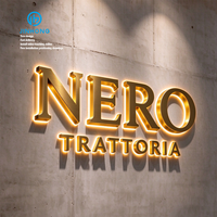 Enseigne lumineuse 3D rétroéclairée pour entreprise, logo d'entreprise, lettres LED illuminées, signalétique en métal doré et acrylique, plaque nominative de magasin, éclairage frontal