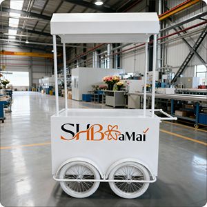 รถเข็นแสดงสินค้าแบบย้อนยุคปรับแต่งได้ - โครงสร้างโลหะสแตนเลส ถอดประกอบได้ พับเก็บได้ เคลื่อนย้ายสะดวก ประกอบง่าย ทนทาน น้ำหนักเบา - Product Image 1