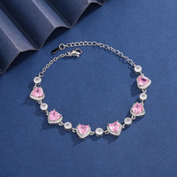 Conjunto de Joyería de Moda Clásica de Latón Plateado con Corazón de Circonio para San Valentín, Aretes, Anillo y Collar Ajustables de Cobre para Mujer