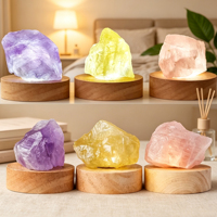 Lampe de bureau diffuseur d'arômes USB en cristal naturel brut (améthyste-citrine-cristal rose) avec veilleuse, vente en gros transfrontalière