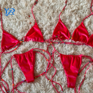 2025 Velours Bikini Personnalisé Usine Conception Beachwear Perles Bikinis Sexy Draw String Bikini Maillots De Bain - Product Image 2