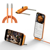 Soporte para Teléfono 2 en 1 Plegable con Cable de Datos USB-C de 240W, Soporte para Teléfono de Escritorio y Viaje con Función de Carga Rápida y Sincronización