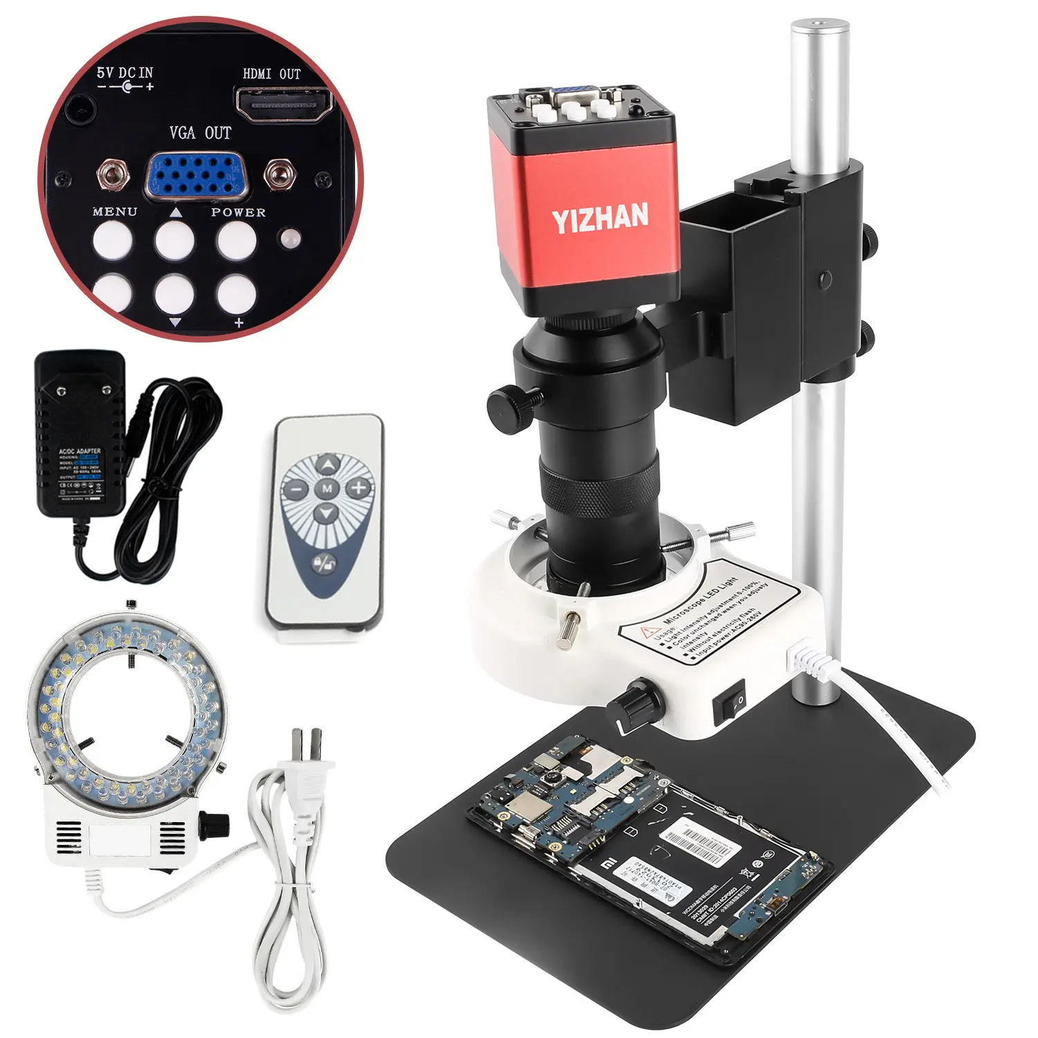 130X HD Zoom Mobile riparazione digitale microscopio da laboratorio elettronico VGA 2MP fotocamera con anello LED luce uso industriale