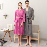 Peignoir d'hôtel OEM en tissu gaufré long, séchage rapide, léger, style kimono, unisexe, avec cordon de serrage, pour spa d'hiver, vente en gros