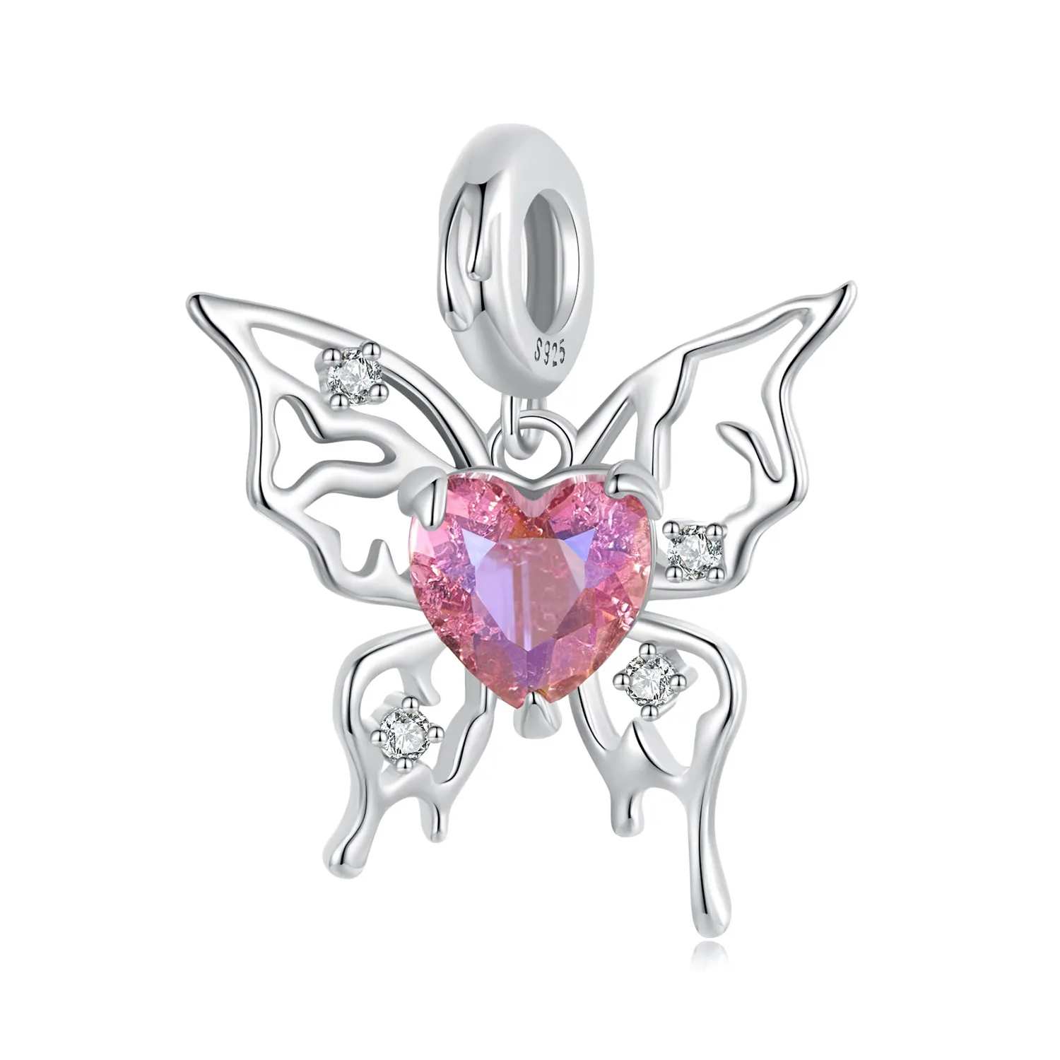 Mode-Sieraden Uitgehold Vlinderontwerp Bedels Roze Zirkoon Edelsteen Ketting Kristallen Vlinder Diy Hanger