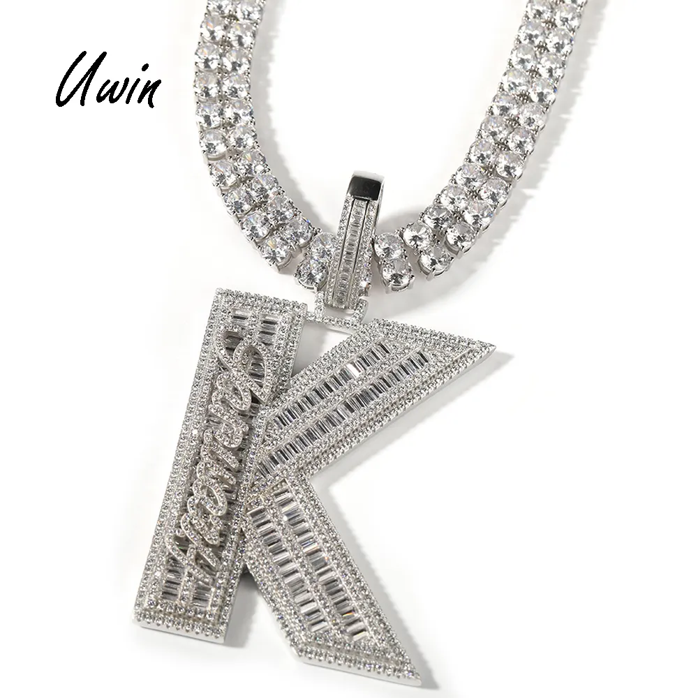 New Fashion Jewelry Custom Baguette Letter Pendant Women Gift Cursive Mini Name Letters Name Pendant Hiphop Jewelry
