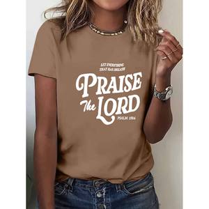 Camiseta <span class=keywords><strong>de</strong></span> Punto Informal Transpirable con Logotipo Personalizado Estampado para Mujer, PRAISE the LORD - Product Image 5