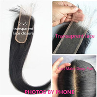 Venta al por mayor Kim K 2x6 Cierre de encaje suizo transparente 100% Cabello humano virgen brasileño Cierre de encaje Parte media profunda Cierre Kim K
