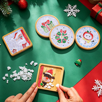 Kit de Mosaïque de Noël pour Sous-Verres en Bois Carrés et Ronds de 10 cm – Bricolage Créatif, Jouet Éducatif STEM, Cadeau de Vacances pour Enfants, Fait Main, OEM