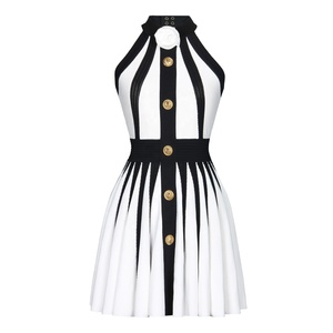 Sexy Woven Solid Color Spliced Appliques Halter Sleeveless Backless Breathable Eco-Friendly Summer <b>Dress</b> for Women - Product Image 1