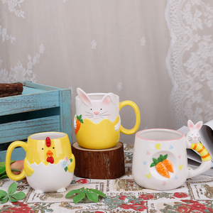 <span class=keywords><strong>Redeco</strong></span> Oem/Odm lindo Animal en forma de tazas de café de cerámica diseño de pollito tazas de cerámica de Pascua con conejito festivo primavera Drinkware - Product Image 3