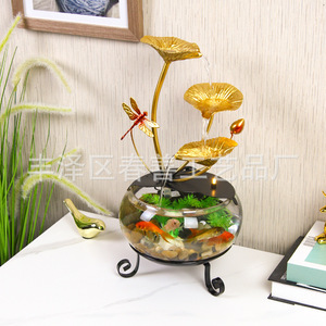 <b>Small</b> Desktop Water Feature Glass Fish Tank <b>Ornament</b> With Lights Modern Style Decor For Office Or Home Decoration - Product Image 2
