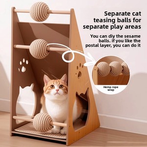 Triangular Wooden Scratcher Bed Claw-Sharpening Toy Vertical Climbing <b>Frame</b> Scratch Post - Product Image 4